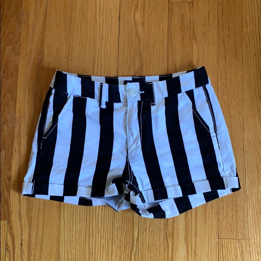 Black and white striped high waisted shorts